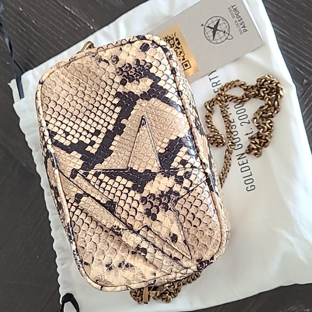 NWOT Golden Goose Faux snake print mini crossbody bag with chainlink strap - Picture 3 of 8